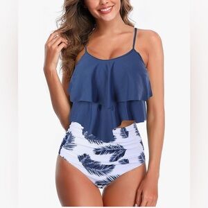 Adisputent Women’s Ruffled Tank Top High Waisted Tankini- Size L- BNWT